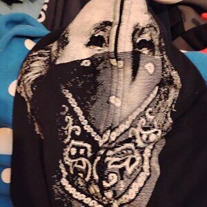 Men's Vintage XL Famous Stars Straps Get Money Ben Franklin Full Zip Mask Hoodie